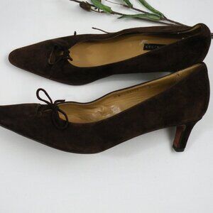 NEW Ralph Lauren Chocolate Brown Suede Kitten Heel Pumps 11B